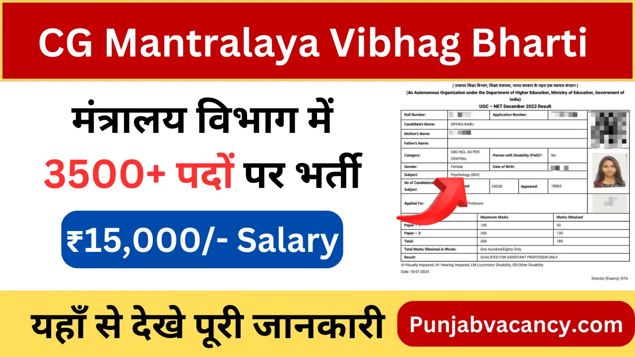 CG Mantralaya Vibhag Vacancy